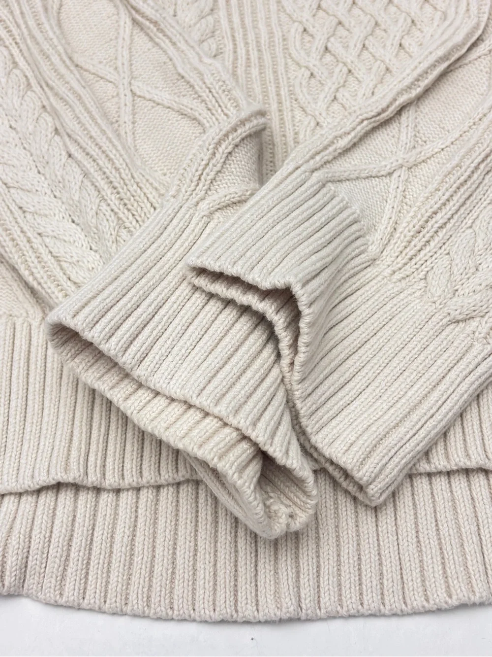 J. Crew Cable Knit Sweater Fisherman Mock Neck Cream Women XL